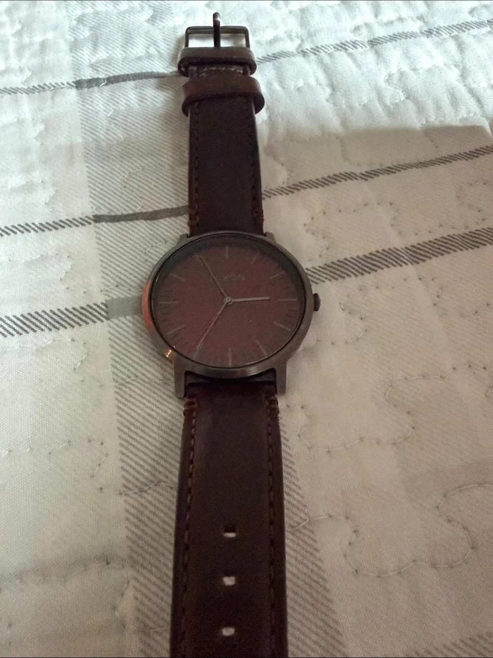 Nixon Red Sunburst Dial Watch with Brown Leather Band - Picture 4 of 11